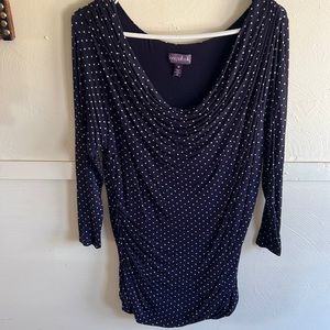 Long Tall Sally size Medium Blue blouse with polka dots.